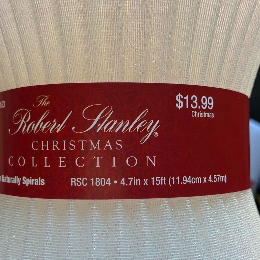 White Iridescent Sparkle Spiral Ribbon Set‎ 5 Rolls 4.7” wide 15’ long each